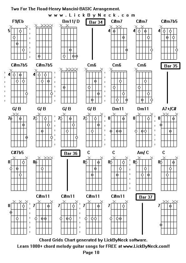 Chord Grids Chart of chord melody fingerstyle guitar song-Two For The Road-Henry Mancini-BASIC Arrangement,generated by LickByNeck software.